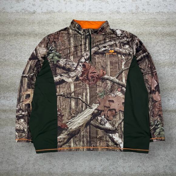 Vintage Mossy Oak Hunting Camo Jacket Polyester Quarter Zip Woodland 90s - Picture 1 of 3